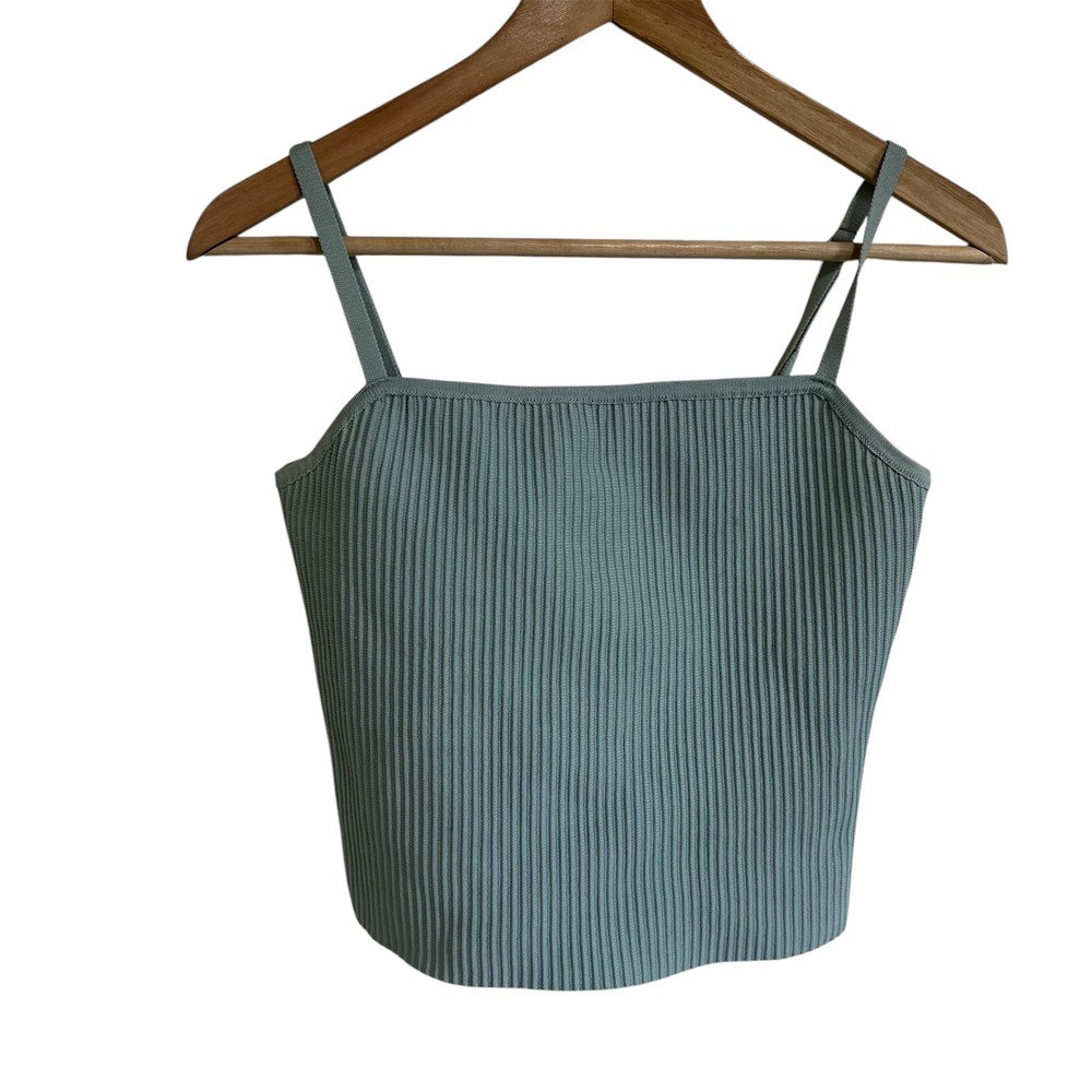 Miss Love Ribbed Knit Tank Top Square Neck Sleeveless Casual Crop Top Medium